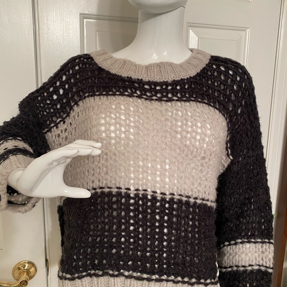 Free People Black and Cream Monaco Knit Sweater Size XS